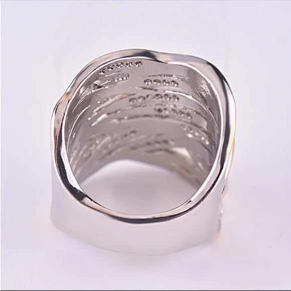 New Two Tone Luxury 925 Silver Beautiful Diamond Ring - Picture 4 of 6